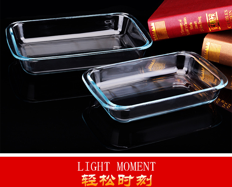 Finex tempered glass baking tray, household rectangular heat-resistant steamed fish plate, microwave-safe hotel dinner plate pic 5