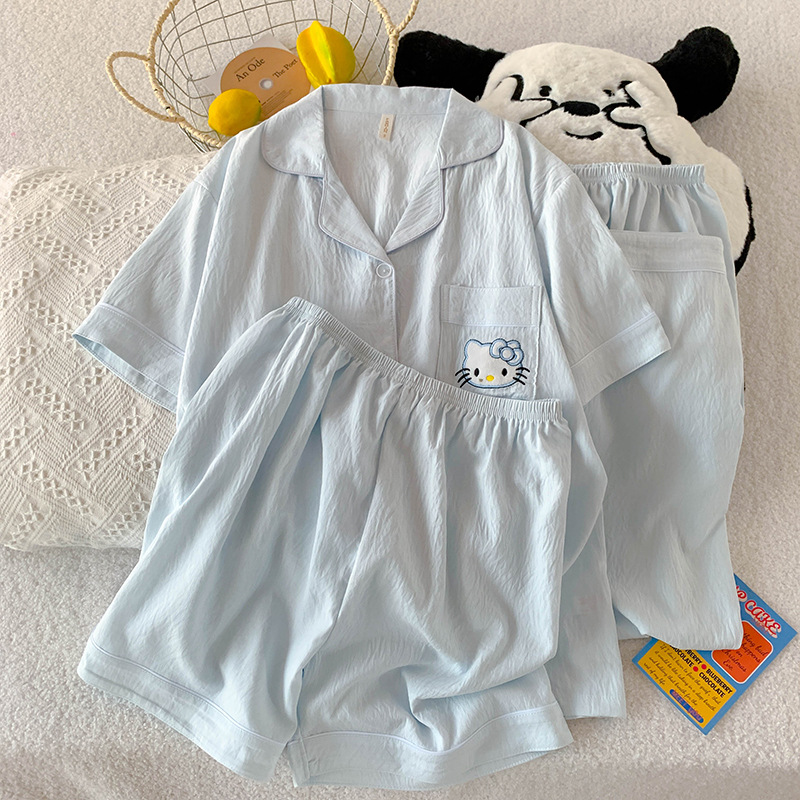 三件套-夏季新款女睡衣云朵棉短袖长裤甜美卡通家居服套装直播款详情35