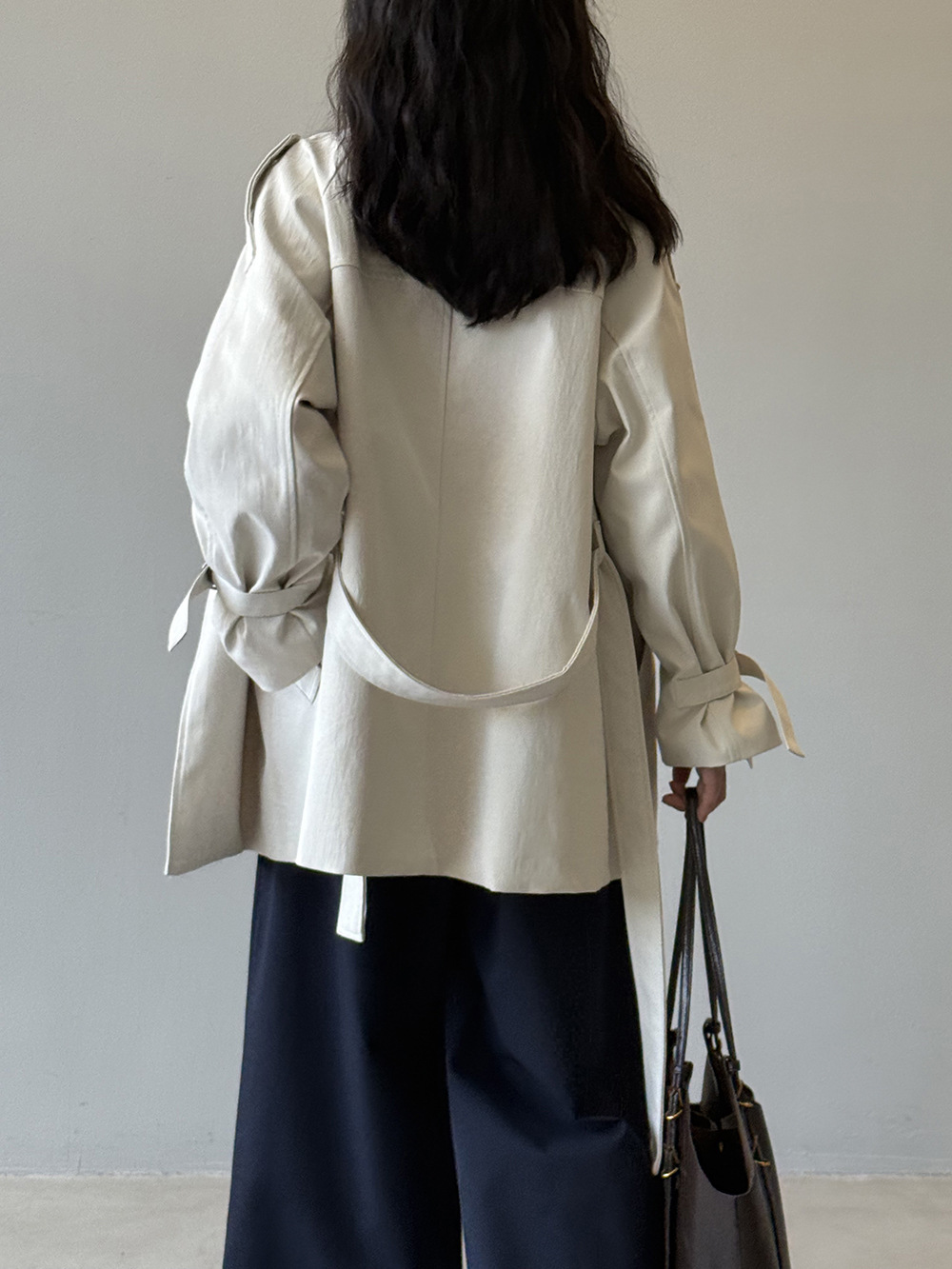 Yan Shuang British-style stand-up collar trench coat for women, autumn loose, casual, lace-up, waist-cinching short style 82585 pic 22