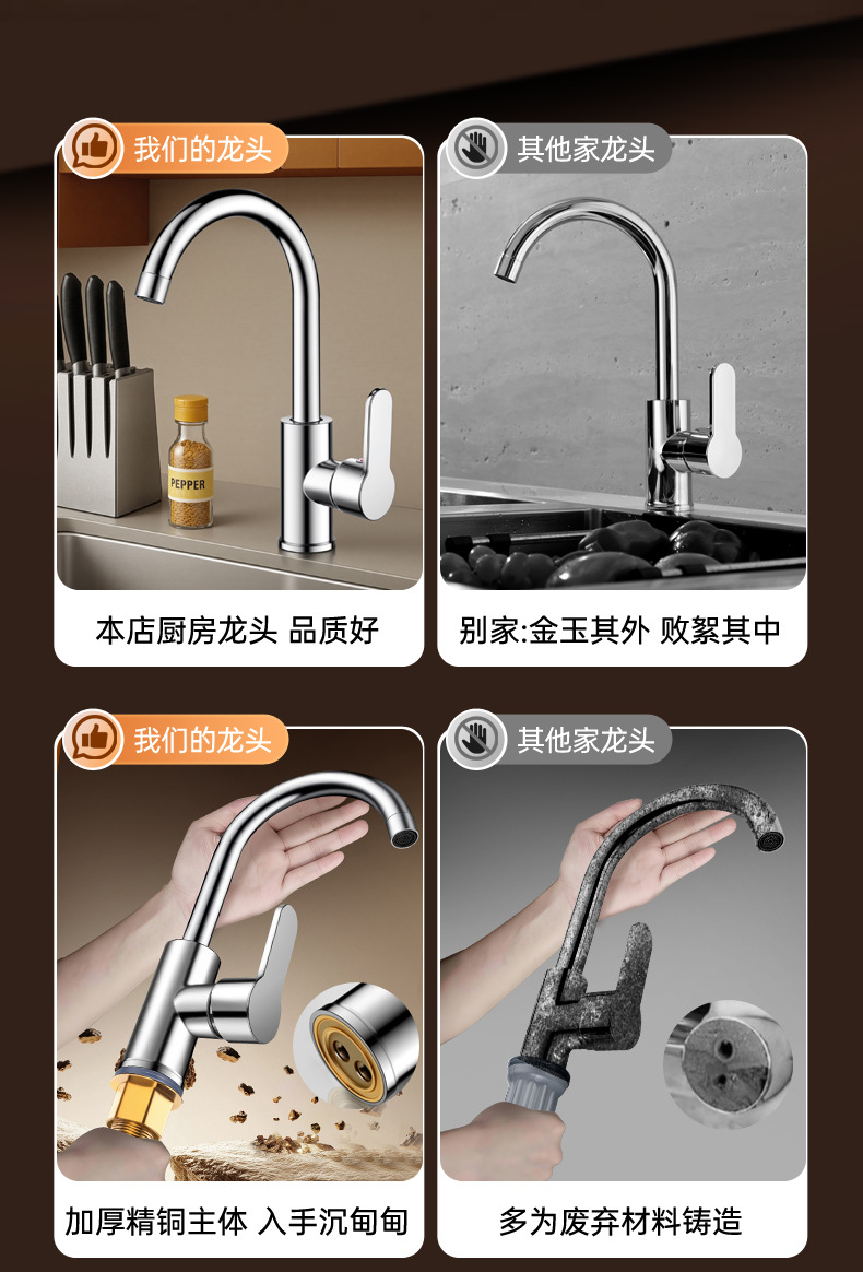 水龙头 厨房专用防溅冷热水龙头 洗菜盆洗碗池水槽万向旋转水龙头详情7
