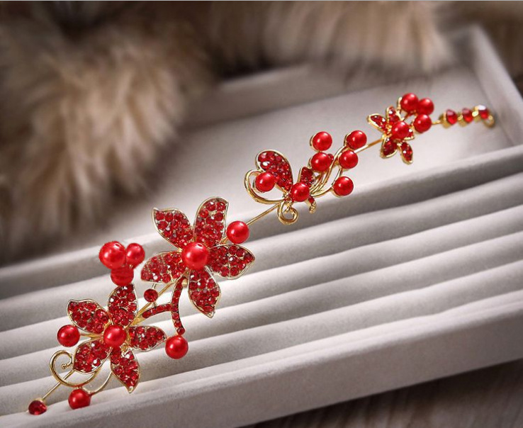 Bride accessories: Bride alloy diamond-encrusted pearl soft chain headwear, Korean-style hair accessory, wedding dress, head flower accessory pic 9