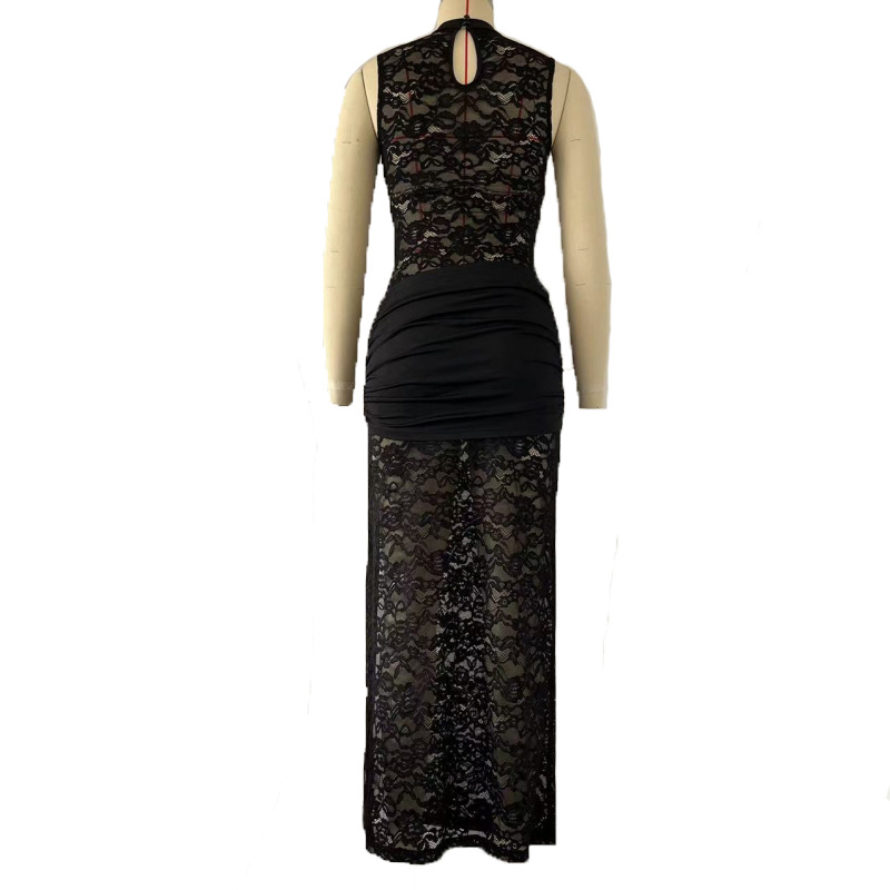 A new sexy and fashionable lace cutout high-slit figure-hugging sleeveless dress that is selling well in cross-border trade between Europe and America for women pic 16