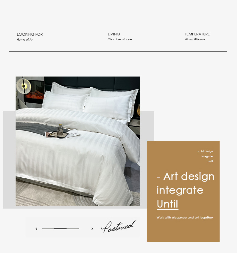Light luxury satin hotel bedding, white ecological brushed four-piece set, hotel guest bed cover, bed sheet and bed hat style pic 3