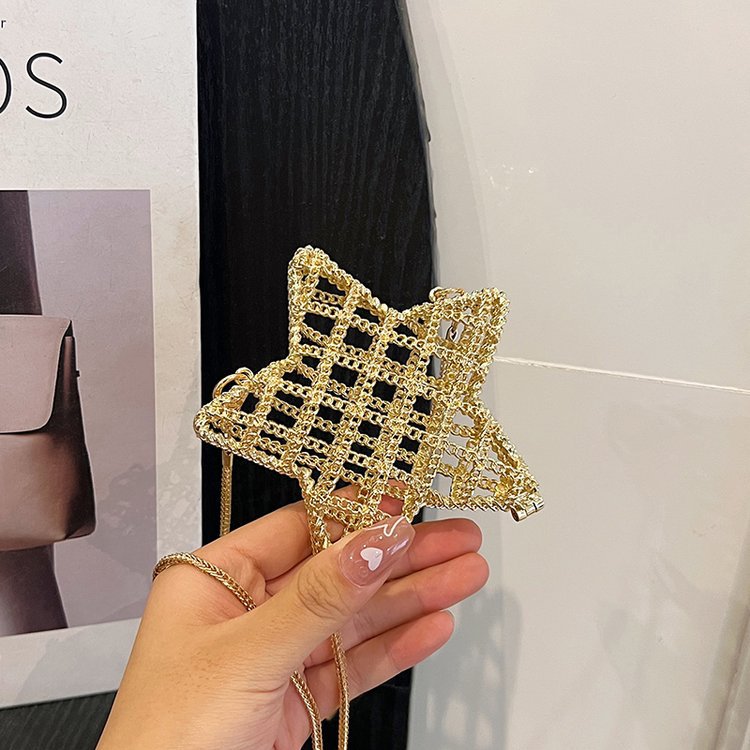 跨境2024夏新款小香风镂空金属星星包晚宴包单肩斜挎气质链条女包详情83