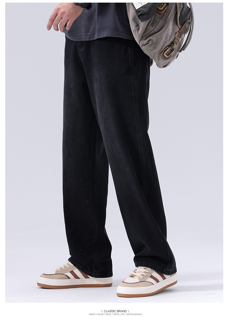 春夏新款牛仔裤男美式直筒牛仔裤男微叭阔腿黄泥复古胖子牛仔裤男详情21