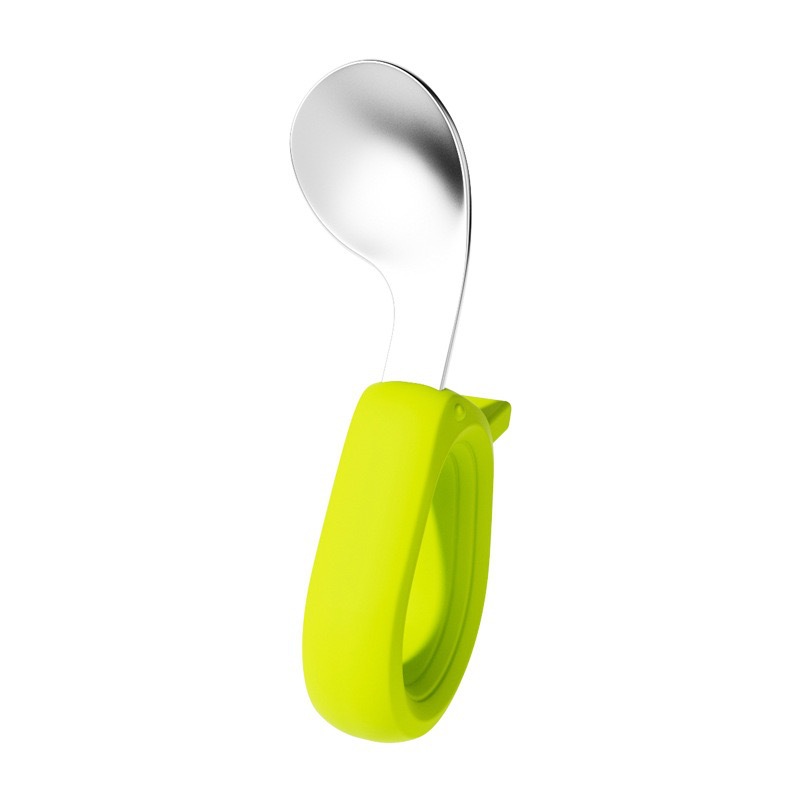Venta caliente bebé autónomo comer cuchara bebé comer entrenamiento cuchara accesorio acero inoxidable silicona accesorio mango corto tenedor cuchara cross-border ecommerce cubertería de acero inoxidable pic 2