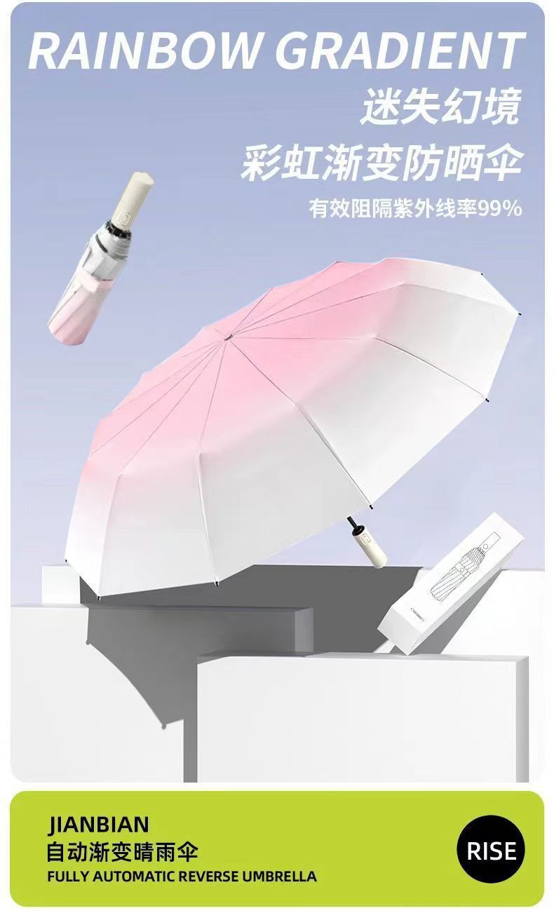 渐变色清新自动20骨加厚黑胶防晒遮阳防紫外线高级感晴雨两用伞详情1