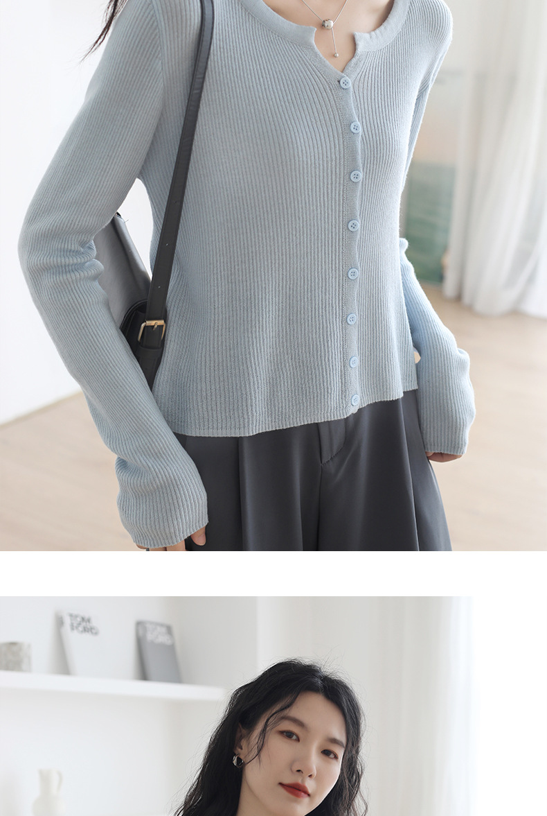 6羊毛品牌女装2025新款圆领长袖针织开衫 宽松百搭毛衣外套 空调衫秋季外搭女士精致加工详情5