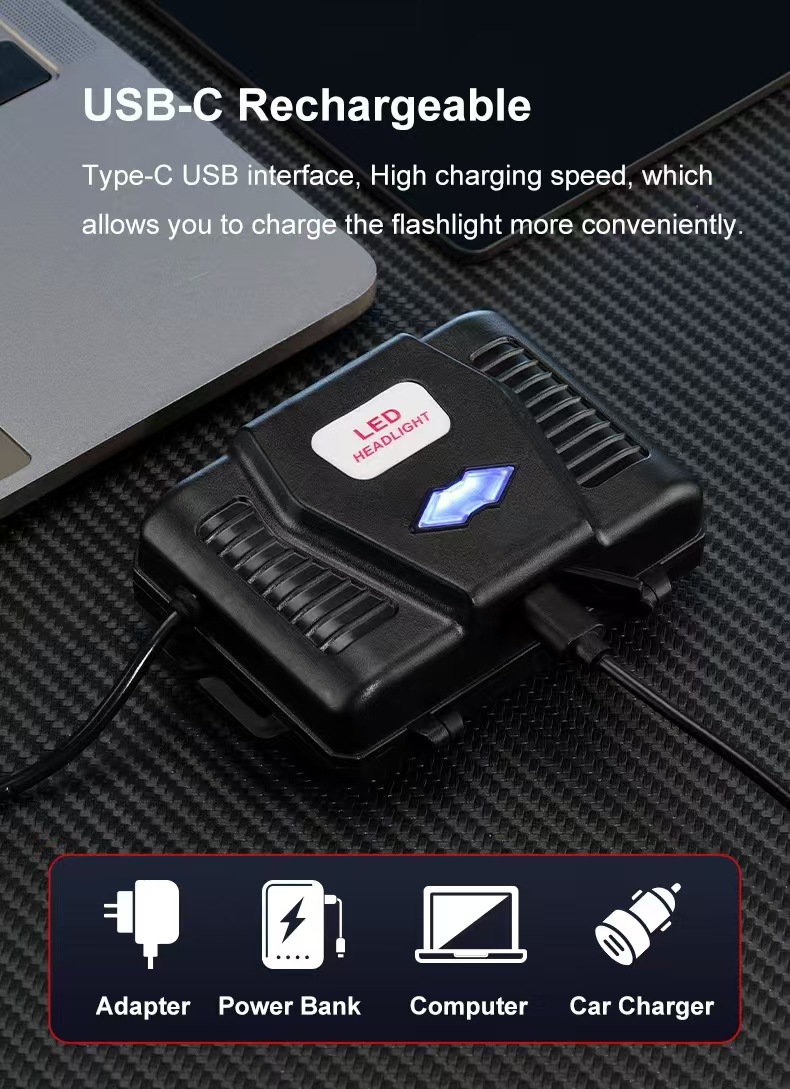 White laser high-intensity dual-light zoom headlamp, USB charging, outdoor night fishing, waterproof, long-lasting portable long-range headlamp pic 10