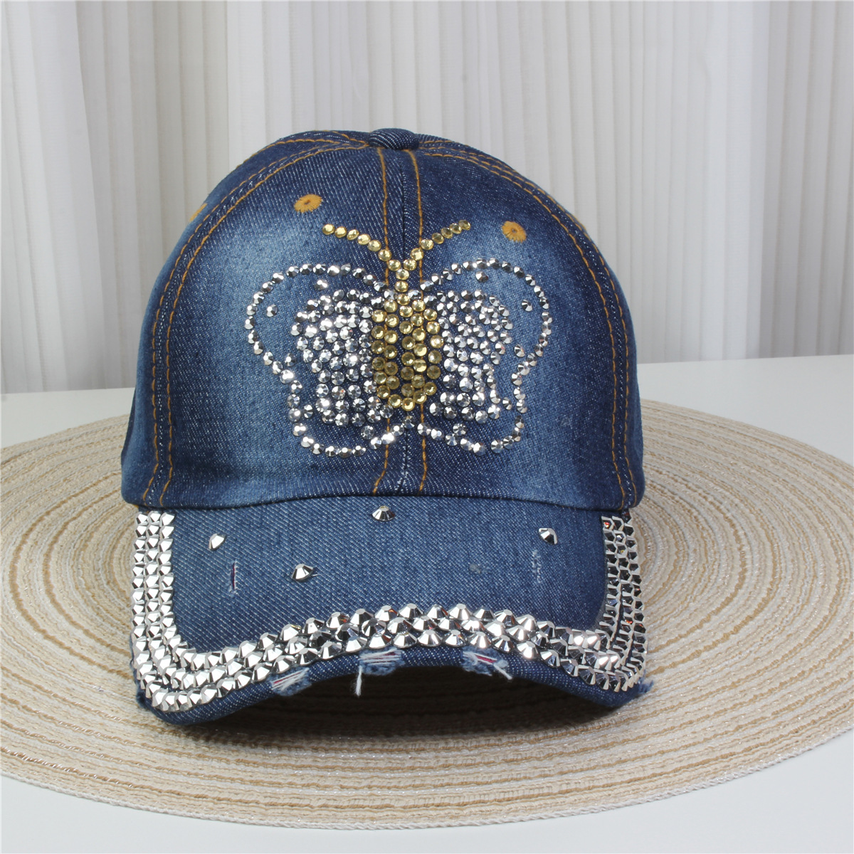 2024新款女士水钻镶钻牛仔布时尚洋气鸭舌帽休闲显脸小成人棒球帽详情30