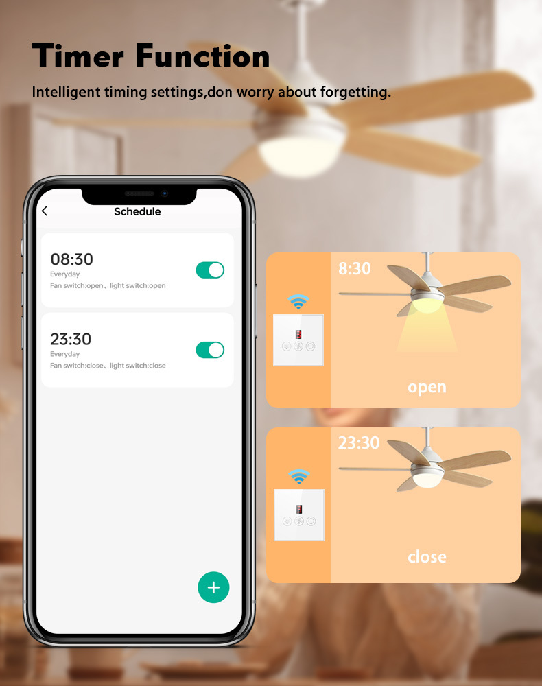 Tuya smart switch, European standard smart switch, WIFI fan light switch, digital display smart switch pic 7