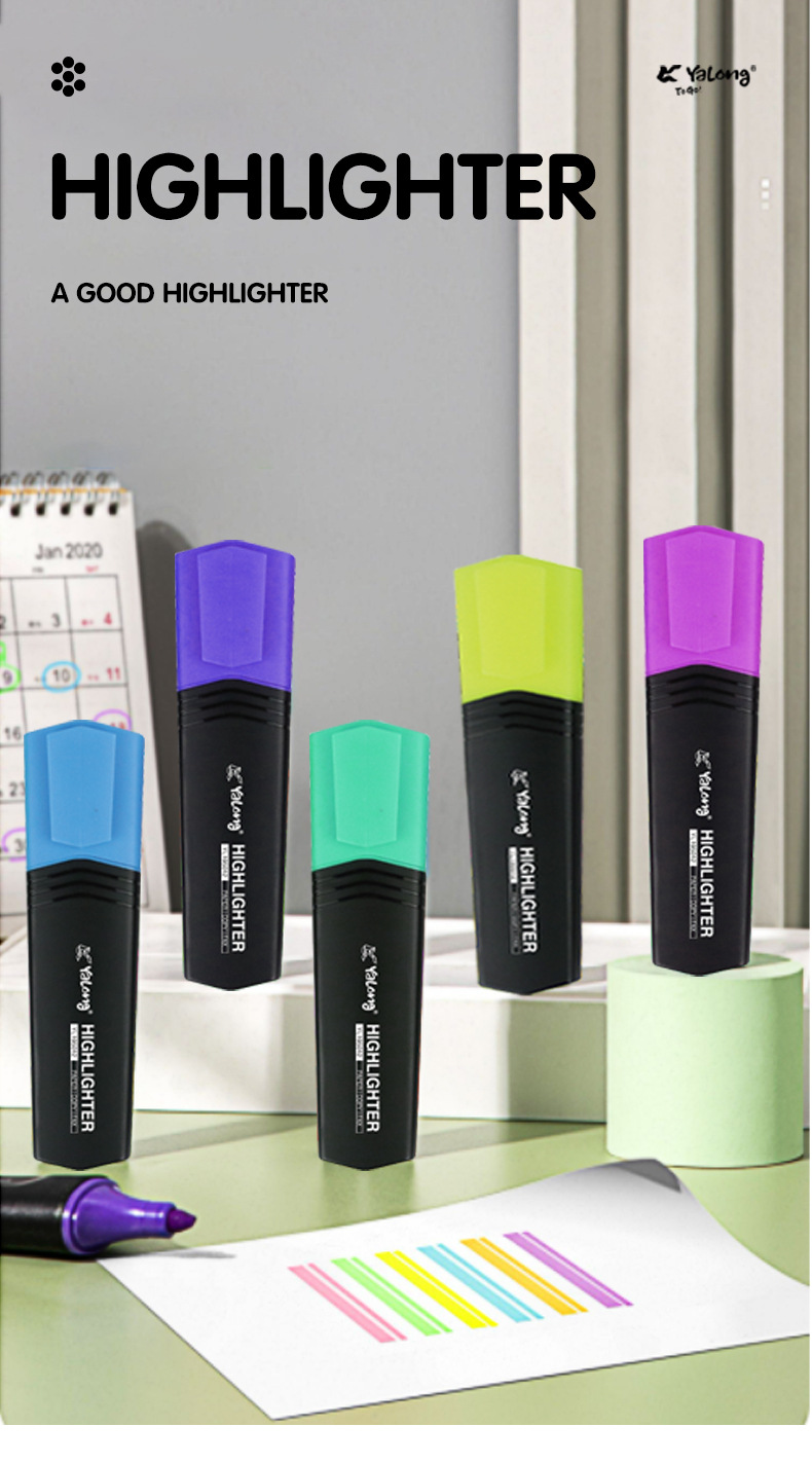Yalong Cross-border brand Fluorescent Note Number 4PVC Color Hybrid Highlighter pic 1