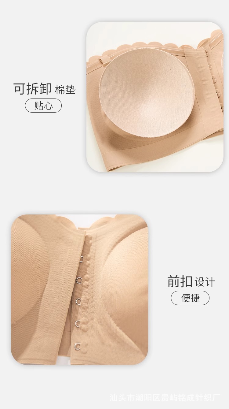 Large-sized front-buttoned lingerie, thin, close-knit, small chest wrap, invisible, transparent, strapless, one-piece bra for ladies pic 14