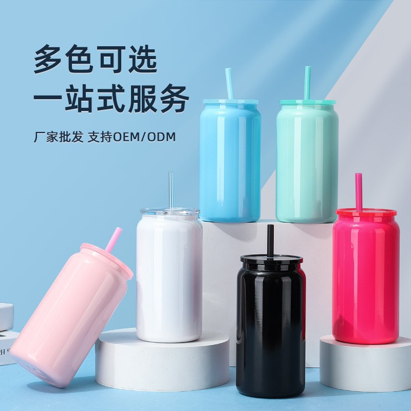 新款16oz不锈钢保温杯吸管杯简约时尚梅森杯户外便携易拉罐咖啡杯详情2