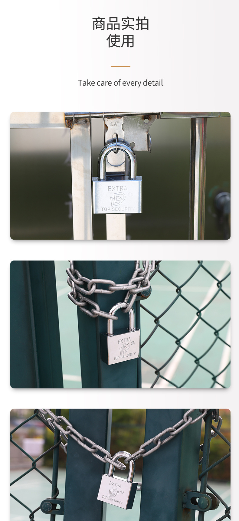 Factory wholesale iron padlocks, stainless steel imitation square blade locks, chrome-plated locks, open and open exterior anti-theft and anti-picking chains pic 8