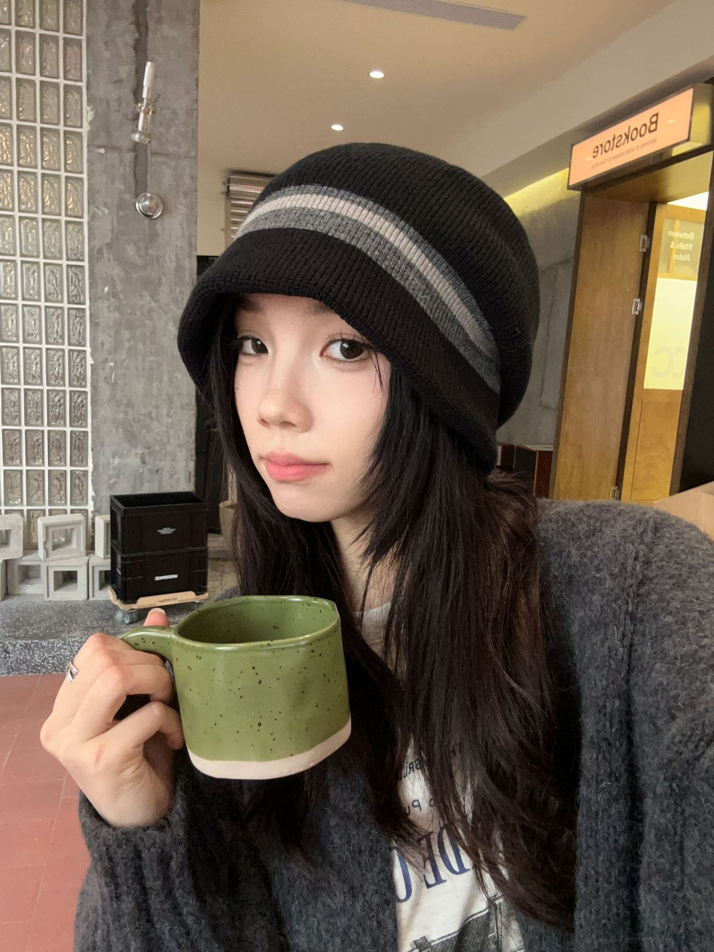 秋季新款韩版ins撞色针织渔夫帽保暖条纹毛线帽大板显脸小堆堆帽详情3