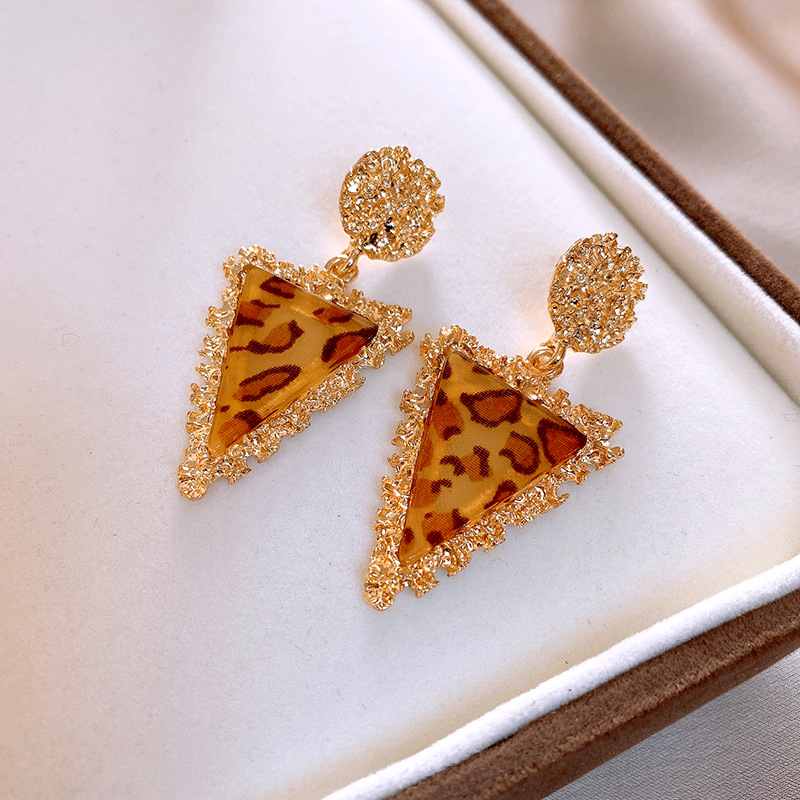 钢针圆形纹路三角形树脂豹纹耳钉夸张高级感耳环欧美时尚耳饰批发详情5