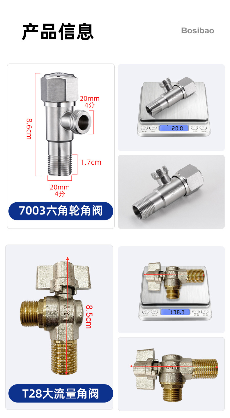 角阀批发304不锈钢角阀热水器铜三角阀DN15止水阀一进二出八字阀详情8
