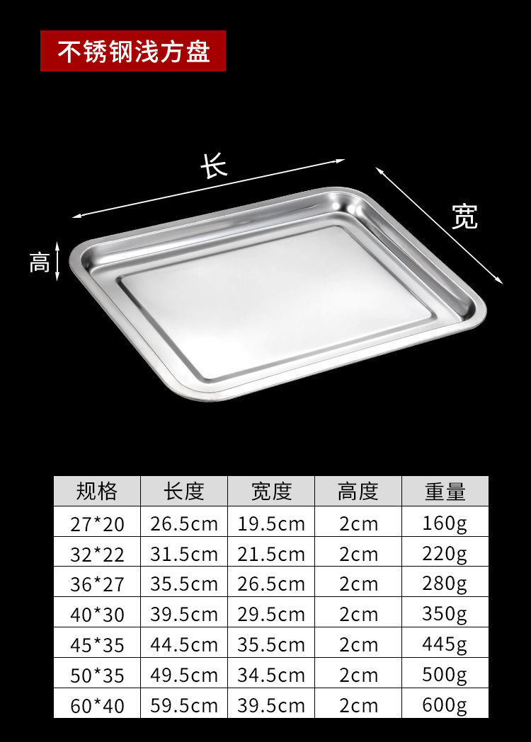 不锈钢方盘托盘商用食堂餐厅蒸饭盘大容量烤鱼盘多规格长方形餐盘详情9