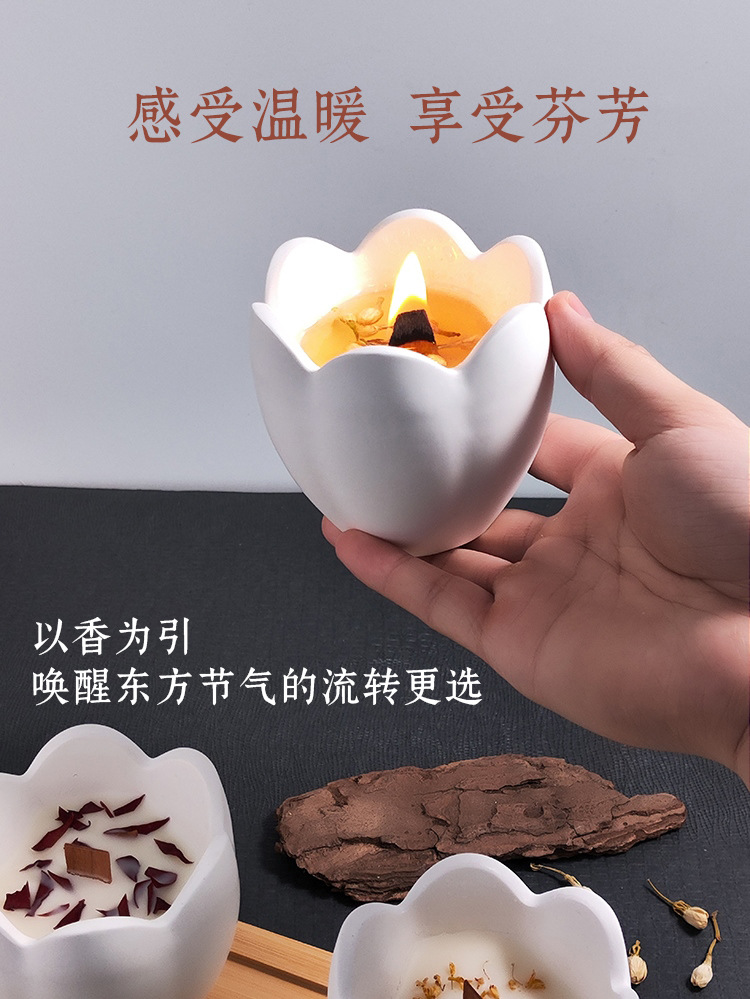 永生花香薰蜡烛花瓣造型蜡烛白色仿瓷 大豆蜡高级家用香薰伴手礼详情2