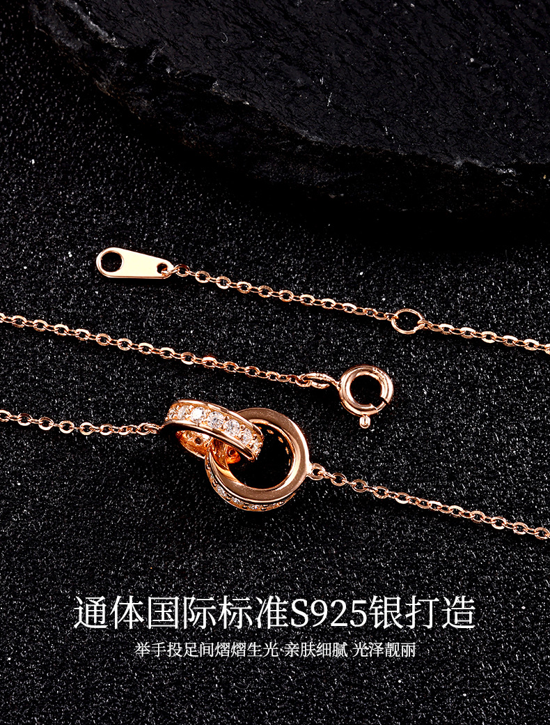 New internet-famous necklace, versatile for women, niche design, high-end and elegant double-ring collarbone sweater chain, silver jewelry wholesale pic 17