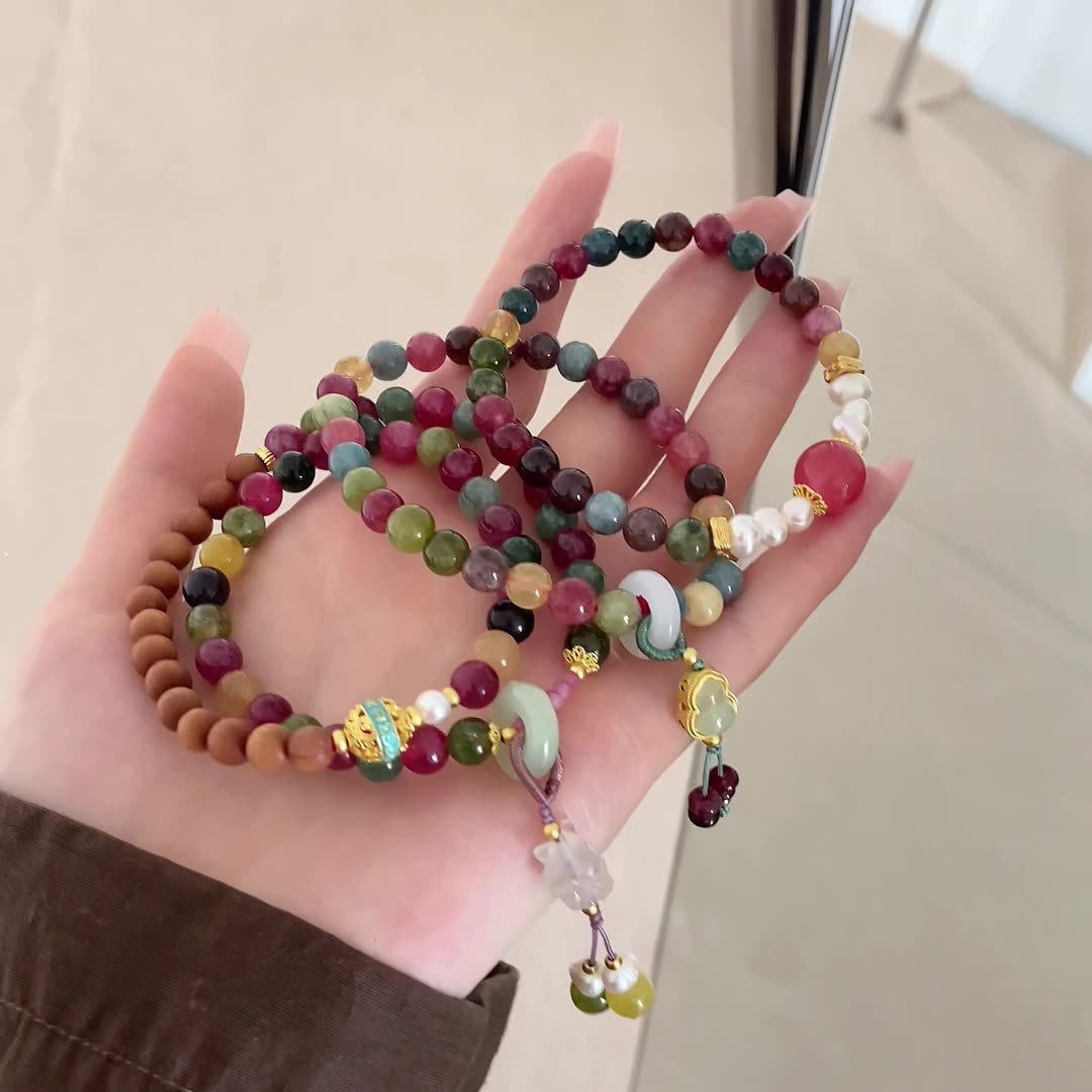 新款天然彩色碧玺狐狸双层手串女小众新中式七彩手串闺蜜女友礼物详情3