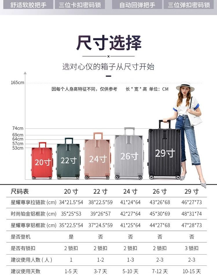 旅行箱行李箱铝框20拉杆箱万向轮24女男学生26登机密码皮箱子29寸详情16