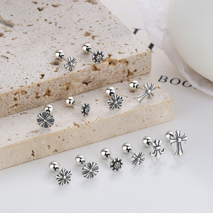 黑暗风个性INS船锚星星黑色螺纹耳钉男女生简约耳骨蜗钉螺丝饰品详情9