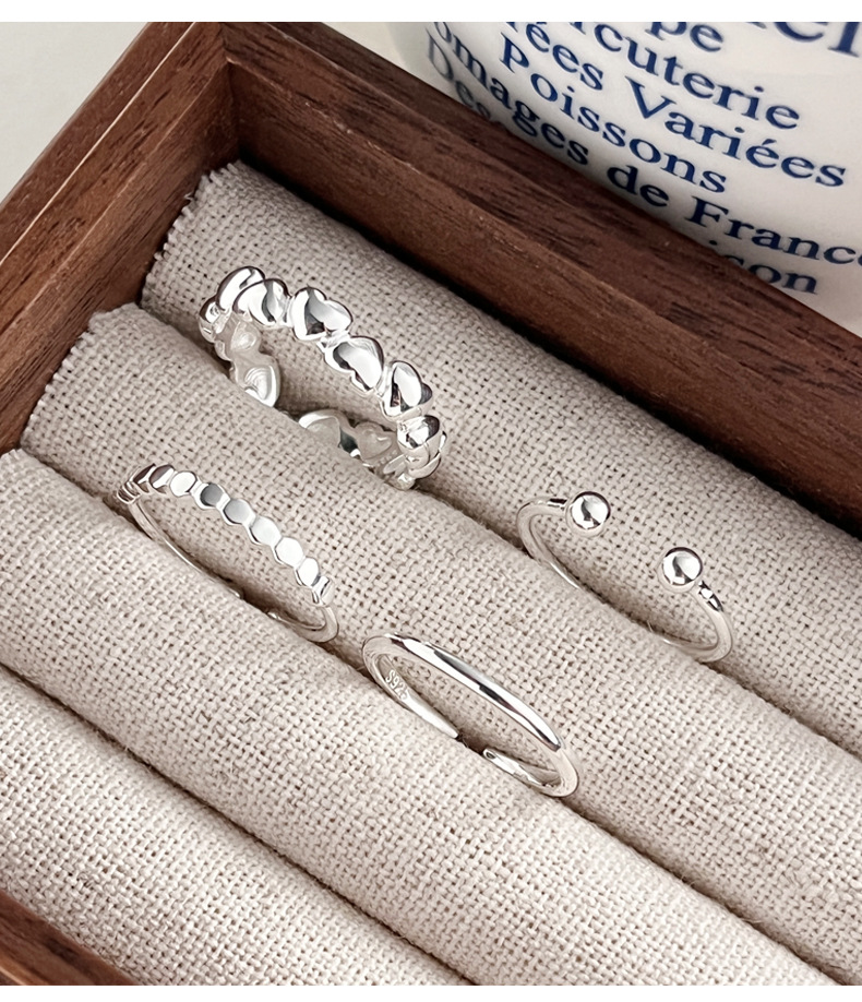 925 sterling silver smooth heart-shaped set ring for women, simple and niche design, sweet and elegant, open tail ring B5370 pic 7