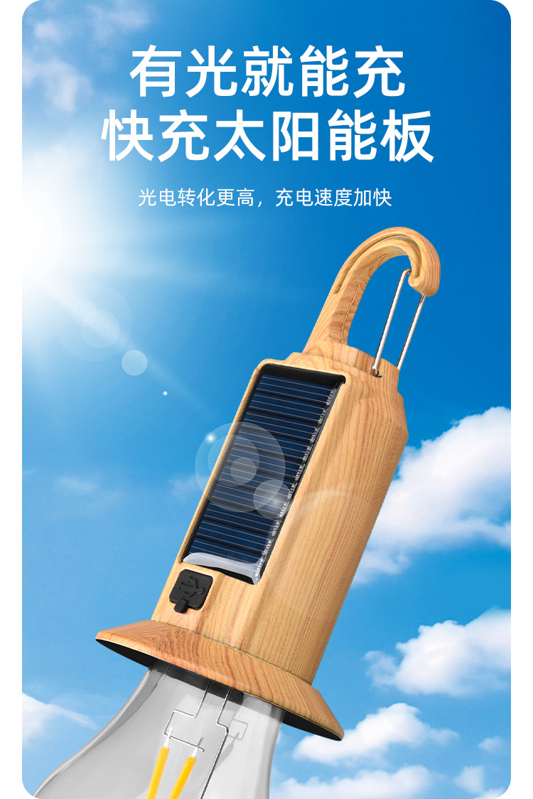 新款太阳能充电灯泡遥控防雨露营球泡灯营地挂钩式暖光钨丝灯泡详情9