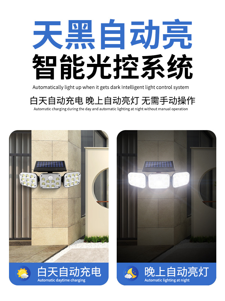 Cross-border new solar lamp 122LED human body sensing garden lamp ultra-bright waterproof lighting street lamp pic 7