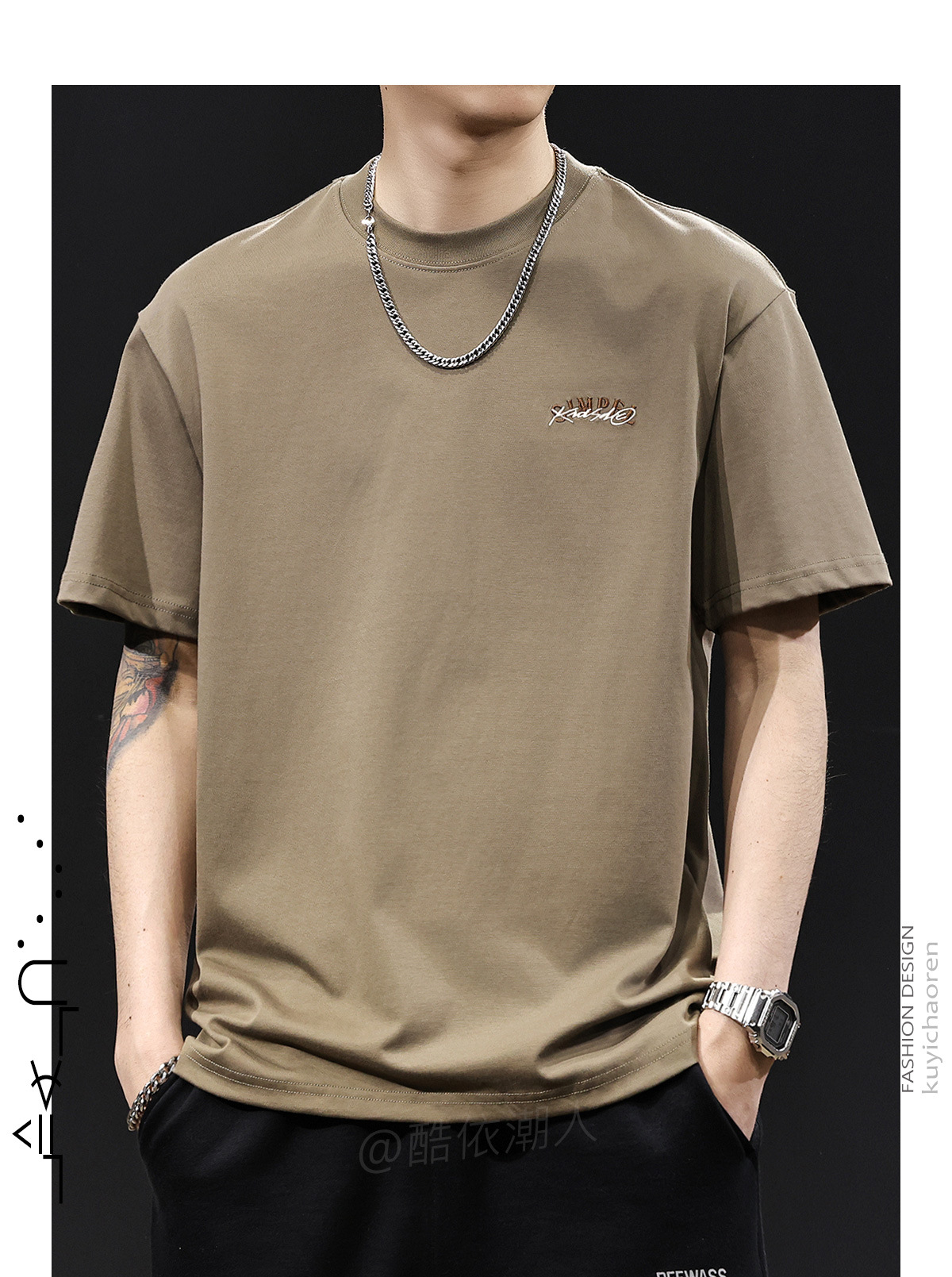 美式复古潮牌冰感科技短袖t恤男士夏季2025新款大码高端印花体恤详情14