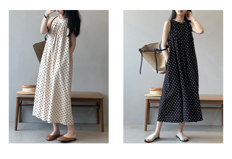 言双 波点无袖连衣裙2024夏季新款韩系圆领a字气质背心裙82016 pic 16