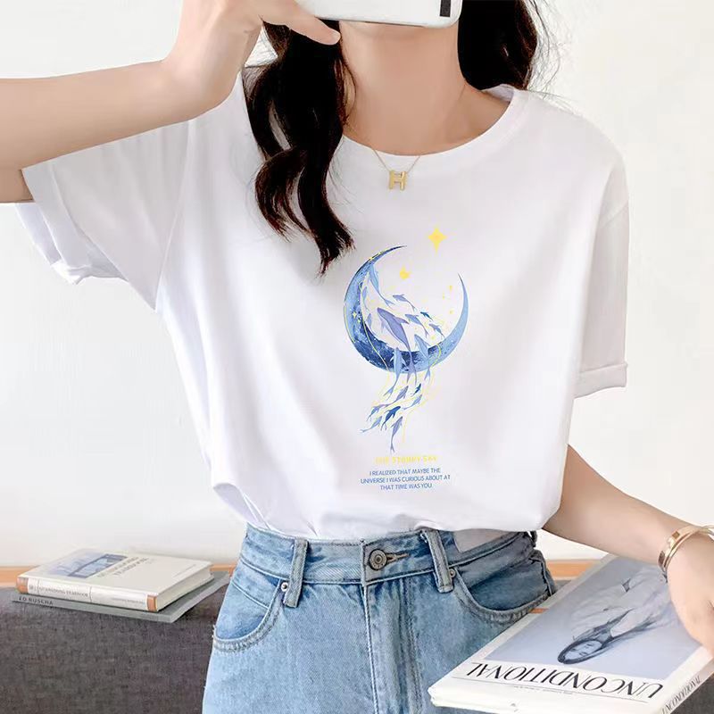 宽松纯棉短袖t恤女士夏装新款漂亮上衣设计感印花半袖女圆领夏季详情6