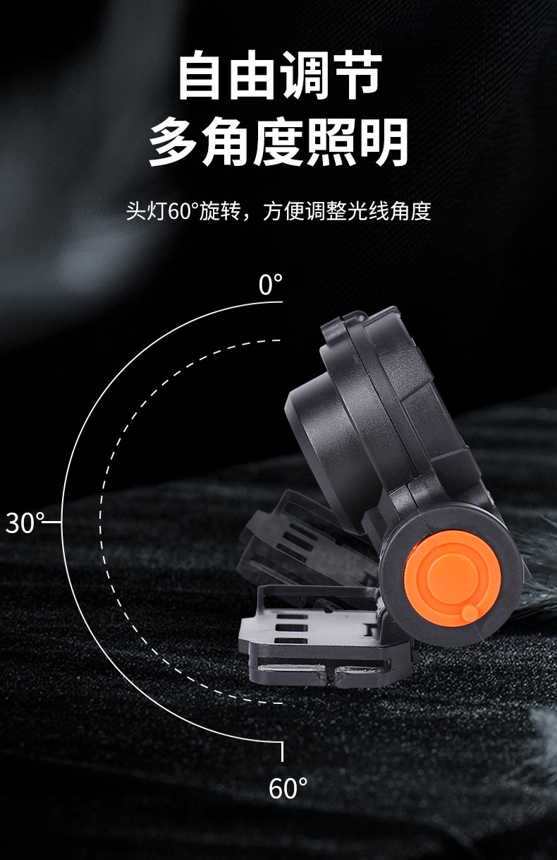 Cross-border outdoor C0B charging head-mounted flashlight led fishing waterproof charging headlamp long Battery life strong light lithium battery pic 9