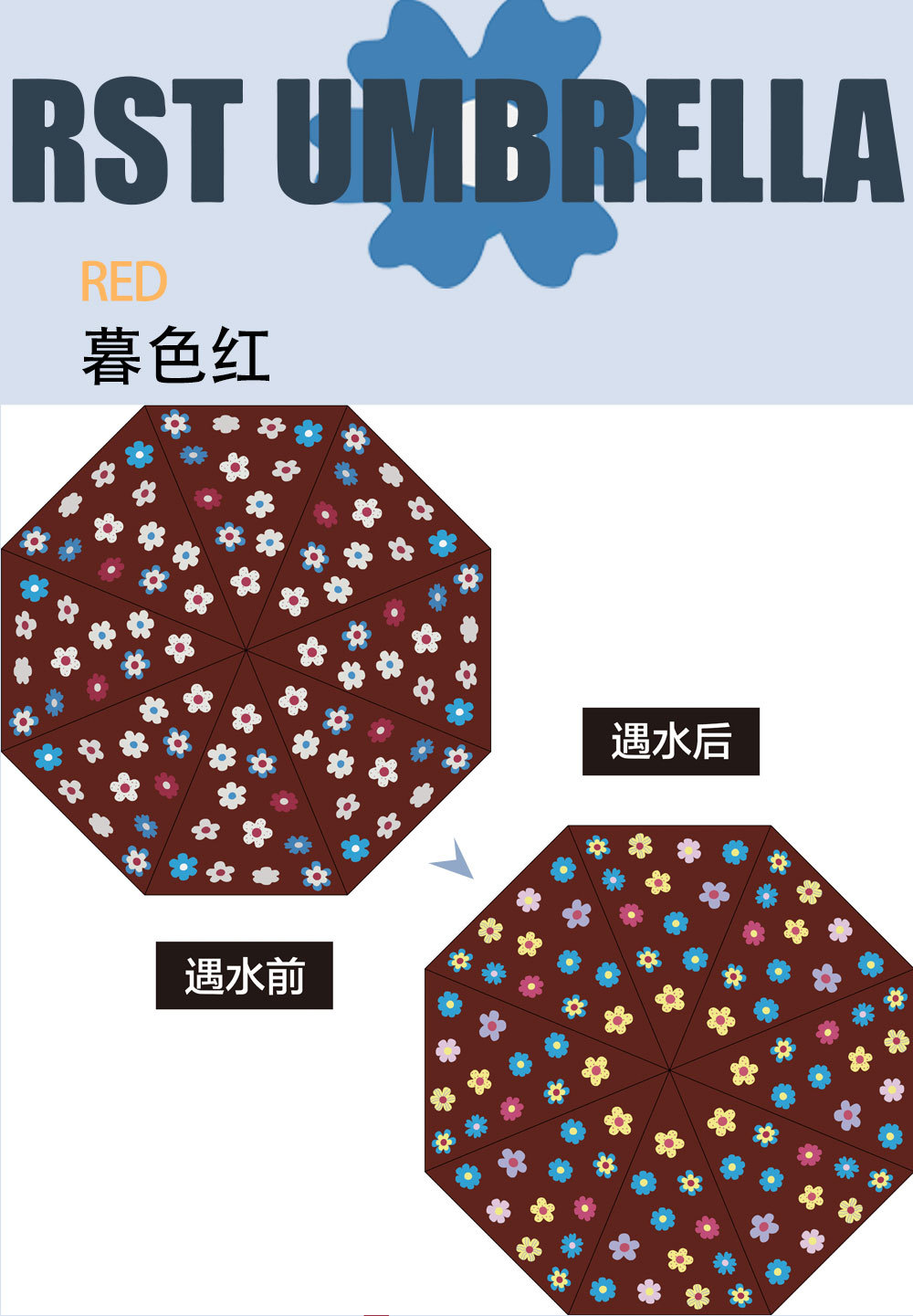 遇水变色三折自动伞下雨天变颜色的雨伞女士新颖潮流小花伞详情15