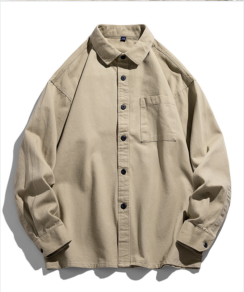 2024春季男士新款棉质衬衫休闲宽松纯色工装日系潮流ins长袖衬衣详情19