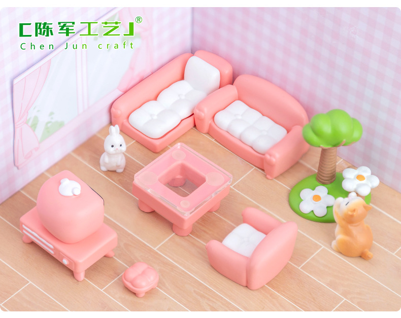 Creative pink girlish dollhouse, living room sofa furniture, micro-landscape diy decorative accessories, miniature small pendant pic 37