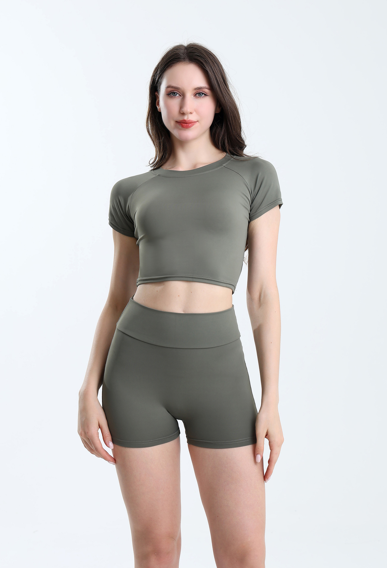 Cross-border European and American sports yoga wear set, Pilates yoga top, high-waisted tight hip-lifting pocket yoga shorts pic 9