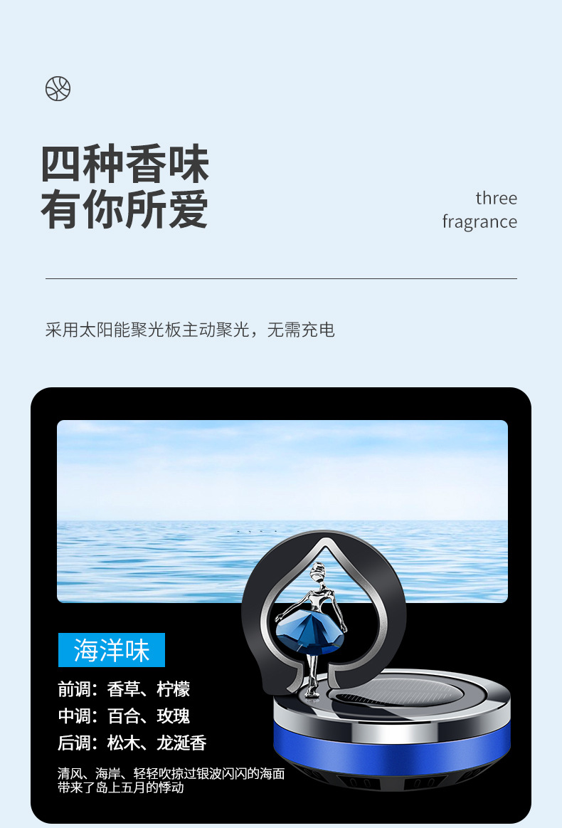 Solar-powered rotating car aroma diffuser, a personalized and creative perfume accessory for cars, can remove odors in the car and provide a long-lasting light fragrance pic 10