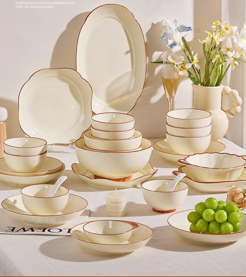 奶油风福运系列碗盘餐具家用高颜值米饭碗菜盘子果盘汤汤盘鱼盘详情2