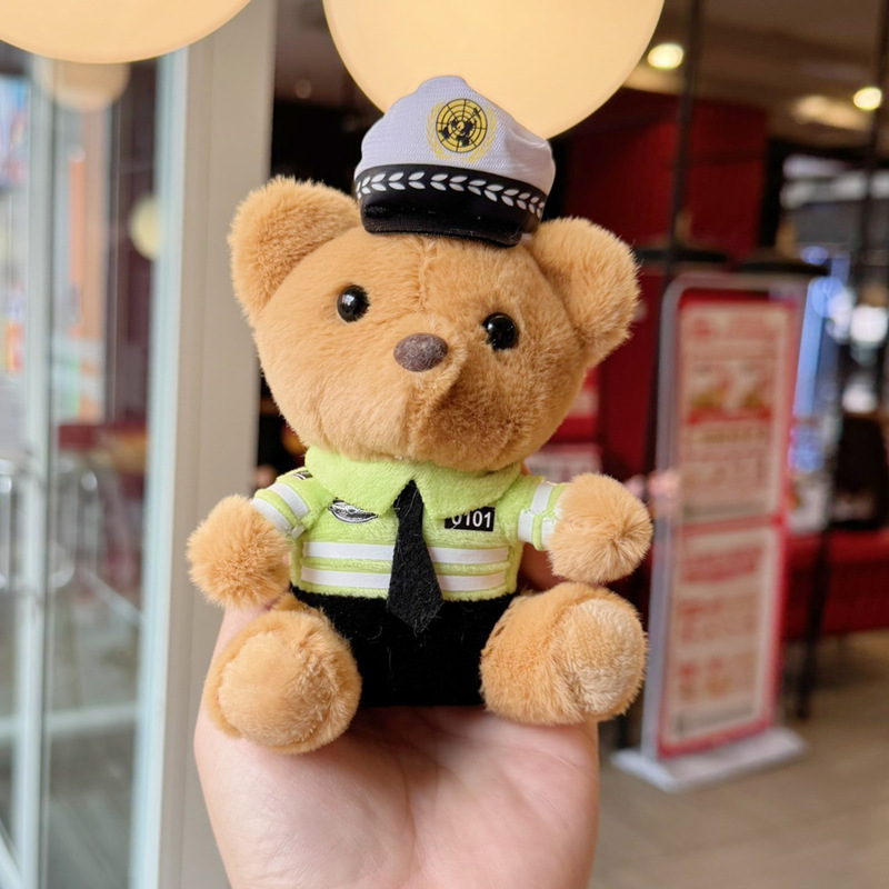 新款警察熊交警消防熊小挂件毛绒玩具公仔网红铁骑玩偶可爱钥匙扣详情5