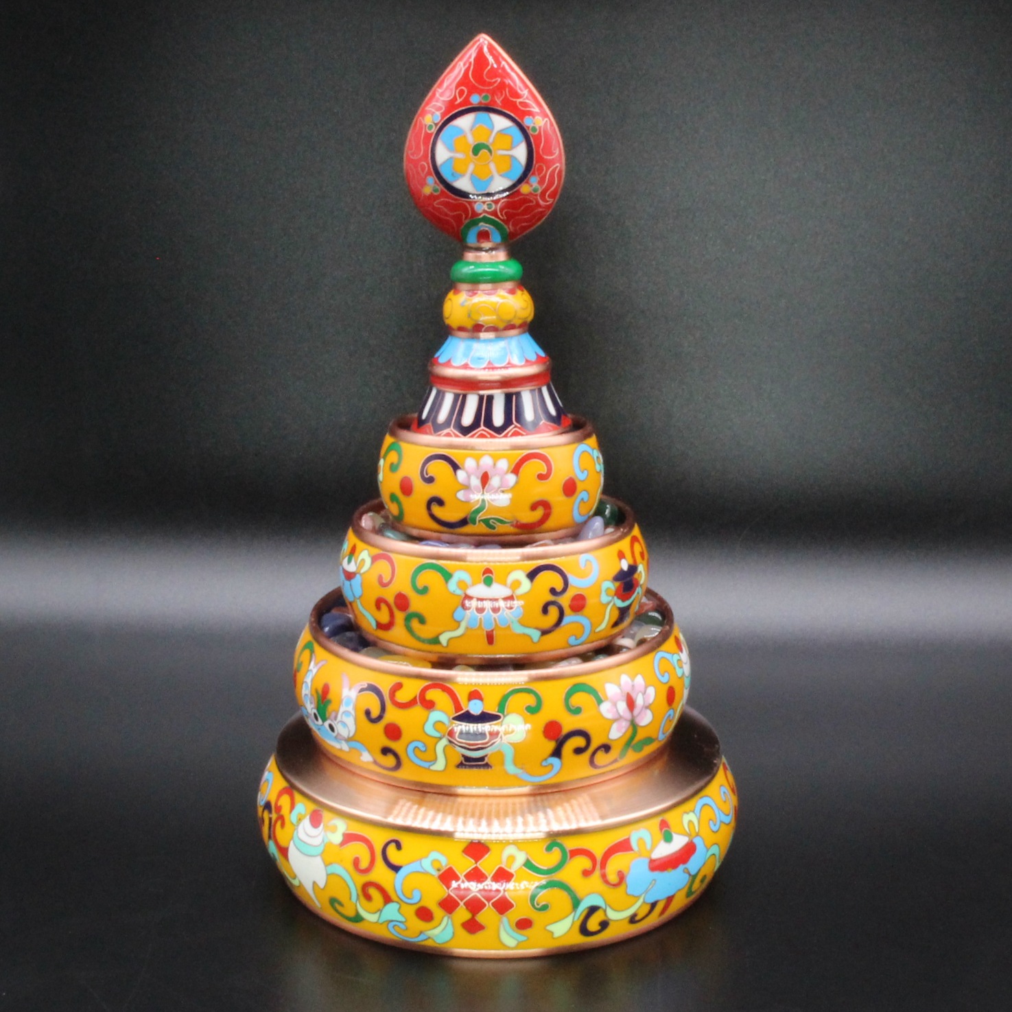 Jingtai blue manza, Buddhist offering utensils and ritual implements, plain copper filigree, low-temperature enamel manda plate, Mancha Luo belt tray pic 5