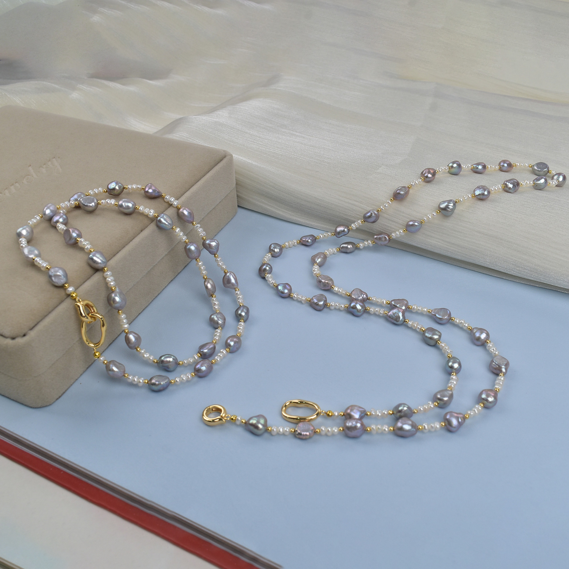 巴洛克珍珠项链女天然淡水真多麻灰毛衣链轻奢高级感原创设计颈链详情5