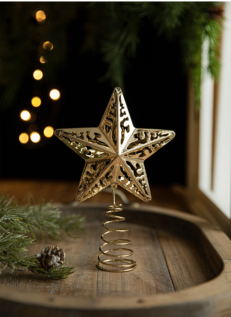 New cross-border ironwork tree top star Christmas tree, golden five-pointed star decorative window display, Christmas decoration piece pic 5