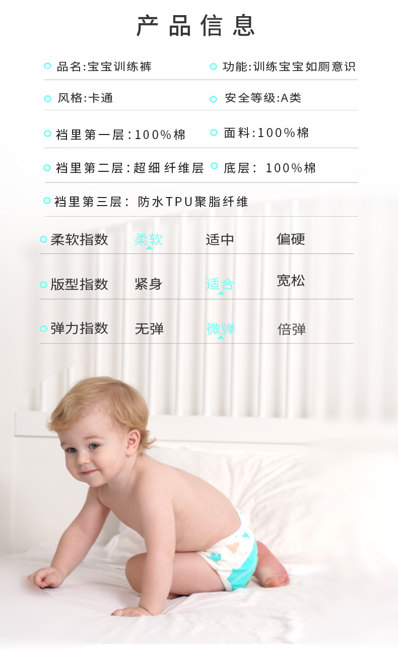 宝宝训练裤儿童a类纯棉尿布兜防侧漏婴儿春夏款尿布裤可洗隔尿裤详情8