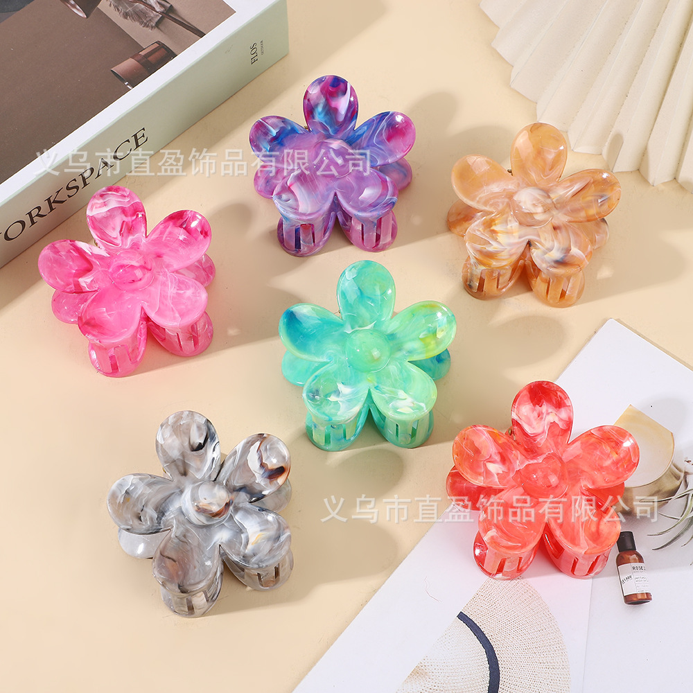 2025年夏季新款多巴胺大理石纹发夹饰品抓夹紫荆花高级感鲨鱼夹详情2