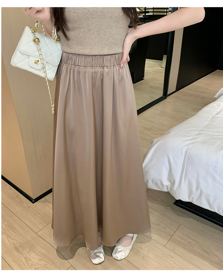 French acetate satin half skirt for women 2024 Spring/Summer pleated long skirt with elastic and tight waist, A-line large swing umbrella skirt pic 16