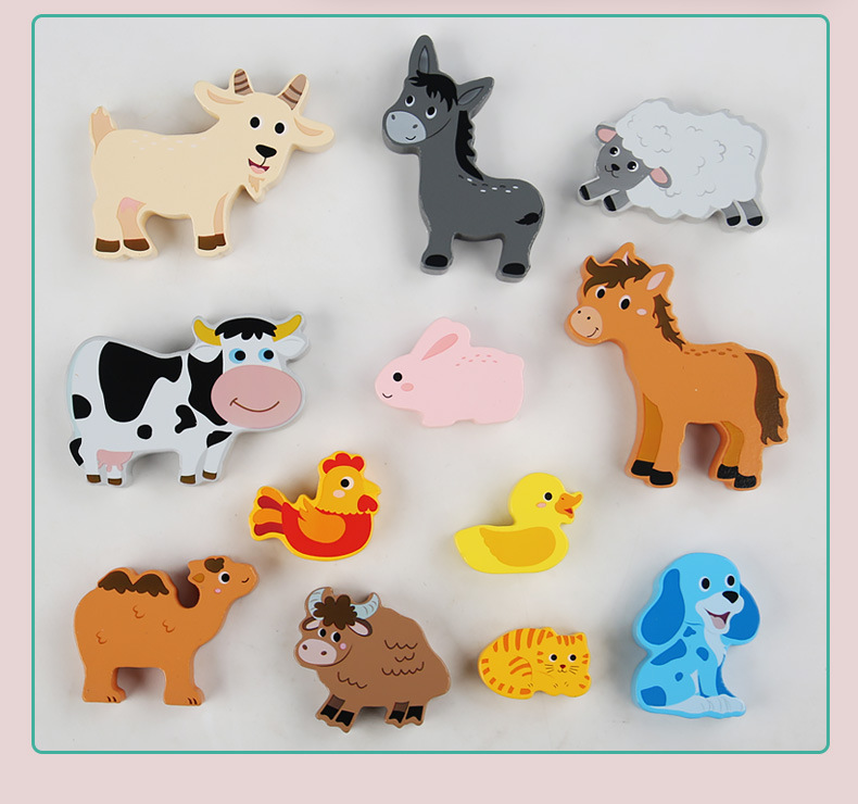 跨境儿童木制立体六边形拼图动物交通拼板积木早教益智启蒙玩具详情21