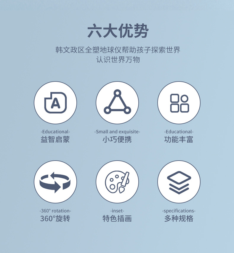精峰小型地球仪高清印刷英文黑金教学仪器摆件PVC中小学生地球仪详情5